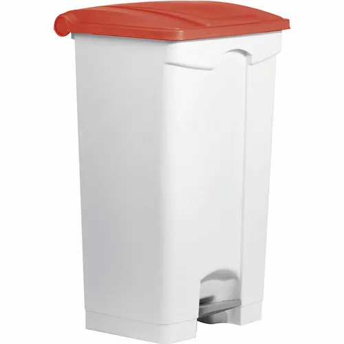 Helit Mülleimer h2402325, der praktische Treteimer in Weiß/Rot - Robuster 90 Liter Treteimer aus Kunststoff, ideal für Küche und Büro. Mit praktischem Fußpedal für hygienisches Entsorgen.