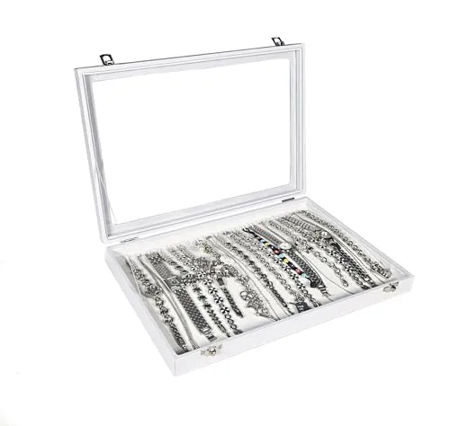 Schmuckkasten Schmucklade Schaukasten Schmuckdisplay Glasdeckel für Ketten weiss