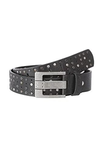 Robuster Ledergürtel mit Nieten Schwarz 80 - Herren-Gürtel aus hochwertigem Leder, langlebig und stylish mit massiver Schnalle für sicheren Halt und rockigen Look.