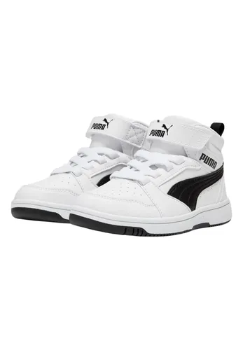 PUMA Rebound V6 Mid AC+ PS Sneaker, White Black, 32 EU - Sneaker mit Mid-Top Design, ideal für Komfort und Style, perfekt für aktive Kinder.