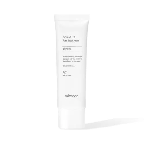 mixsoon Shield Fit Pure Sun Cream SPF50+ PA++++ – leichte mineralische Sonnencreme für empfindliche Haut, feuchtigkeitsspendend, mit Centella, Kamille& 5-facher Hyaluronsäure, ohne Weißel-Effekt, 50m