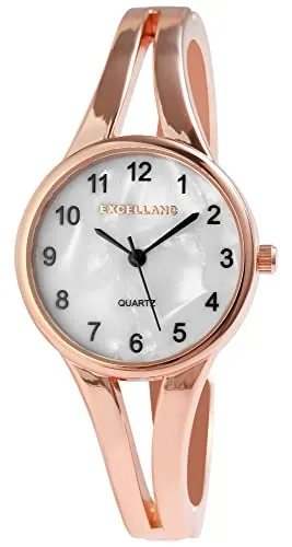 Excellanc Quarzuhr 1800227 - Damenuhr mit elegantem roségoldfarbenem Metallarmband und schickem Perlmuttzifferblatt, ausgestattet mit hochwertigem Quarzwerk für präzise Zeitmessung.