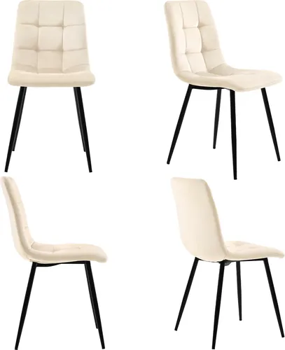 Esszimmerstuhl Set (4er), Polsterstuhl mit Rückenlehne und Metallbeinen, Samt - Modernes 4er Set Esszimmerstühle mit gepolstertem Samtbezug und stabilen Metallbeinen. Ergonomisches Design für hohen Sitzkomfort, ideal für Küche und Esszimmer.