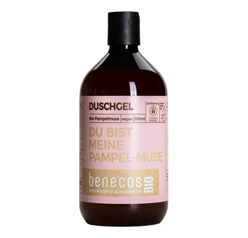 benecos Duschgel Pampelmuse 500ml - Dusch- & Badeartikel mit spritzigem Bio-Pampelmusenschalenöl und pflegendem Bio-Apfelsaft für ein erfrischendes Duscherlebnis und sanfte Hautpflege.