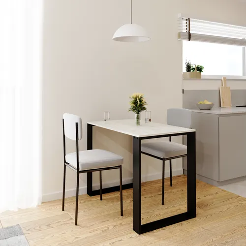 AKKE Weiss Craft LOFT Tisch mit schwarzen Beinen 100x50x75 cm - Moderner Esstisch mit stabilen, schwarzen laminierten Beinen. Die 18 mm starke Tischplatte ist langlebig und leicht zu reinigen. Ideal für gesellige Mahlzeiten oder als Buffettisch bei Partys.