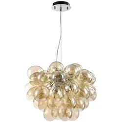 Balbo Pendelleuchte 8-flammig in Traubenform – Amber Braun - Stilvolle 8-flammige Pendelleuchte in Traubenform mit eleganten Nickelbeschlägen und transparenten Gläsern in Rauch und Cognac. Perfekt für eine gemütliche Atmosphäre.