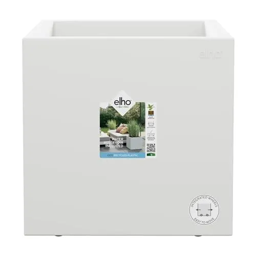 elho Vivo Next Quadrat 30 - Weißer Blumenkasten aus 100% recyceltem Plastik - Garten-Zubehör mit frostbeständigem Design, Überlaufrohren für optimale Bewässerung und unsichtbaren Rollen für einfache Mobilität.