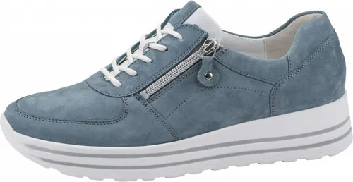 Waldläufer Damen Plateau Leder Sneaker blau Denim - Damen-Sneaker mit seitlichem Reißverschluss, Schnürsenkeln und Wechselfußbett für optimalen Komfort und Weite H.