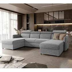 Ecksofa Beni mit Schlaffunktion Couchgarnitur Ecke Bettcouch Sofa mit Relaxfunktion und Kopfstützen Eckcouch U-Form Wohnzimmer Bettsofa  Poso 110 ... - Grau