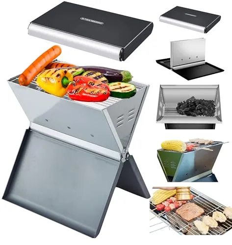 Steinborg Klappgrill - Mobiler Holzkohlegrill - Praktischer Campinggrill mit blitzschnellem Aufbau und geringem Gewicht. Ideal für unterwegs, passt in jeden Rucksack und bietet ein einzigartiges Grillerlebnis!