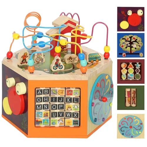 AIYAPLAY Motorikwürfel 8-in-1 für Kinder - Vielseitiger Motorikwürfel mit 8 spannenden Aktivitäten zur Förderung der Feinmotorik und Farberkennung. Aus stabilem Holz gefertigt, sicher und ideal für Kinder ab 18 Monaten.