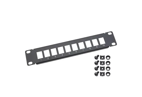 HMF Serverschrank 63345-02 UTP Keystone-Patchpanel für Serverschrank, 10 Zoll, 1 HE, 10 Ports RJ45, Schwarz