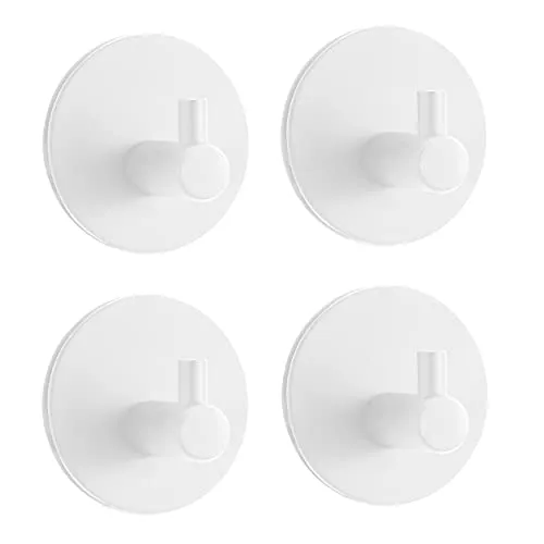 Spirella MSV 4 STK. Selbstklebend Handtuchhaken, Max 8kg Kreis Bademantelhaken Haken Wandhaken Edelstahl rostfrei Bad und Küche Handtuchhalter Kleiderhaken Ohne Bohren-Weiß matt, White, 4.5x2.7cm