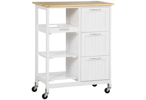 Küchenwagen Servierwagen mit 3 Schubladen - Praktischer Küchenwagen mit 3 Schubladen und herausnehmbarem Tablett, ideal für kleine Küchen. Stabiler MDF-Rahmen und leicht zu bewegen dank vier Rollen, zwei mit Bremsen.