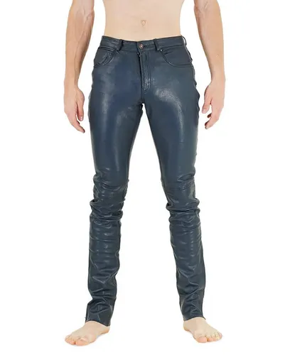BOCKLE Lederhose RICANO Blaue Slim Fit Lamm Lederjeans für Herren
