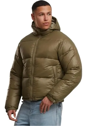 Urban Classics Herren Winterjacke Shiny Puffer Jacket, glänzende Steppjacke mit Reißverschluss, warme Daunenjacke mit Kapuze, Größen S - 5XL