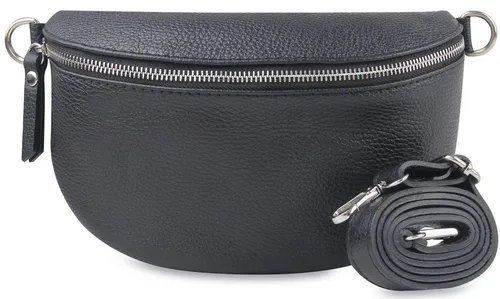 Fomax Umhängetasche Damen aus Echtleder, Made in Italy, stilvolle Crossbody Schulter-/Bauchtasche mit silbernem Reißverschluss