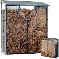 QUICK STAR Aluminium Kaminholzregal mit Wetterschutz 130 x 70 x 185 cm