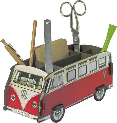 Werkhaus Stiftebox - VW T1 rot, kreative Stifteaufbewahrung im nostalgischen Design, ideal für Schreibtischorganisation