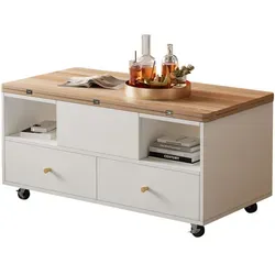 Flieks Hydraulischer Couchtisch, Braun, 52.71x24.77x63.5 cm - Multifunktionaler Couchtisch mit hydraulischem Hebesystem, der sich in Sekundenschnelle vom Couchtisch zum Esstisch verwandelt. Ideal für kleine Räume und bietet Platz für 4–6 Personen.