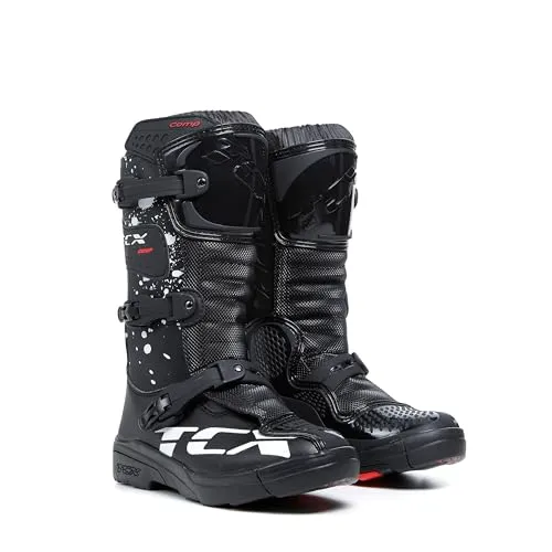 TCX Comp Kid Stiefel für Kinder - Schwarz/Weiß - 29 EU - Motorradstiefel für junge Crossfahrer, mit atmungsaktivem AIR TECH-Futter und hohem Schutz durch Polyurethan-Verstärkungen. Ideal für Komfort und Sicherheit beim Motocross.