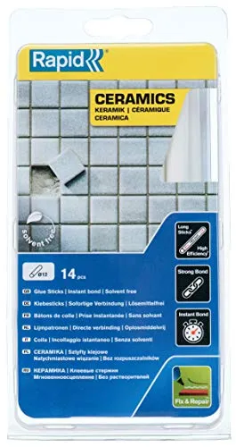 Rapid Heißklebesticks für Keramik, 14 Klebesticks 190mm Länge, Spezialkleber, Heißkleber für Heißklebepistole 11mm, 12mm