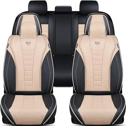 Toyota Camry 7 Bj 2011-19 Schonbezüge in Schwarz/Beige - Hochwertige Sitzbezüge aus Kunstleder, gepolstert und atmungsaktiv. Seitenairbagkompatibel und abwaschbar für einfachen Komfort und Schutz.