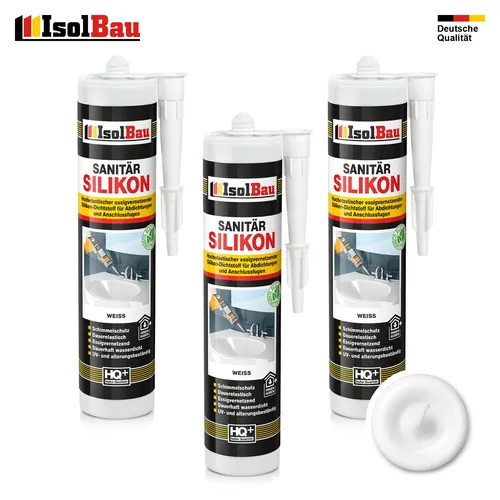Sanitär Silikon Weiss 3 x 300 ml Sanitärsilikon Dichtstoff Bad Küche Dusche