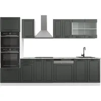 Vicco Küchenzeile R-Line, Anthrazit Landhaus/Weiß, 300 cm mit Hochschrank - Moderne Küchenzeile in Anthrazit Landhaus und Weiß, modular erweiterbar und höhenverstellbar für individuelle Anpassung, ideal für jede Küche.