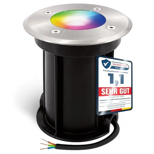 linovum BORU Bodeneinbaustrahler IP67 - Smart LED GU10 für Garten - Moderne Einbau-Bodenstrahler für den Außenbereich mit WLAN-Steuerung. Genießen Sie 16 Millionen Farben und dimmbare Weißtöne, kompatibel mit Alexa und Google Home.