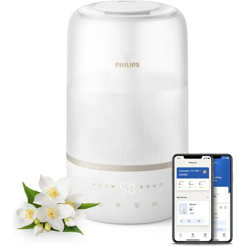 Philips Luftbefeuchter HU1510 1000 Series - Ultraschall, 3L Wassertank für 41 m² Räume, mit Aroma-Diffusor und App-Steuerung, bis zu 32 Stunden Laufzeit