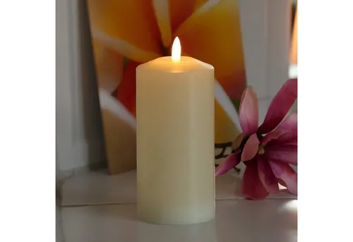MARELIDA LED-Kerze Stumpenkerze Echtwachs flackernd H: 17,5cm D: 7,5cm Timer creme