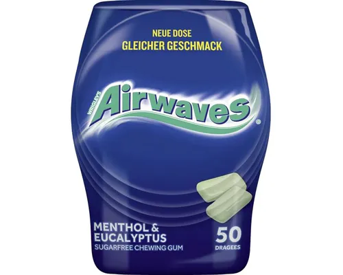 Airwaves Süßigkeit, Airwaves Menthol und Eucalyptus zuckerfreier Kaugummi 50er Dose