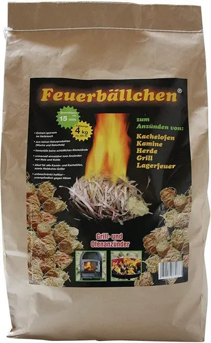Feuerbällchen RaiffeisenWaren Kaminanzünder, 4,0 kg - Ökologischer Grillanzünder aus Wachs und Naturholz, mit einer Brenndauer von bis zu 15 Minuten – ideal für Kamin, Grill oder Lagerfeuer, unempfindlich gegen Nässe und sparsam im Verbrauch.