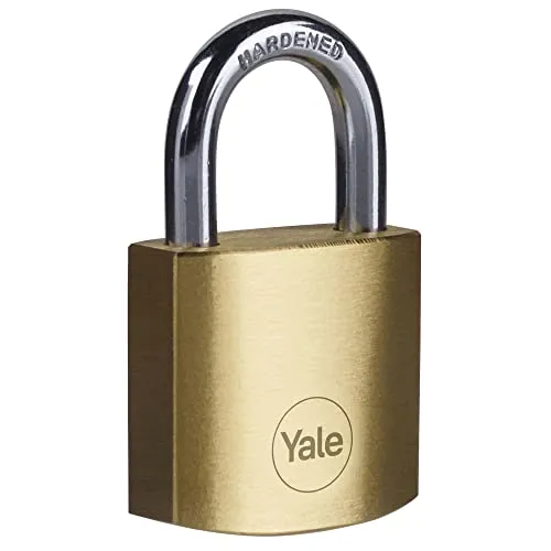 Yale Y110B/35/120/1, Standardsicherheit, 35 mm, Messing, Vorhängeschloss, Doppelverriegelung, offener Bügel aus gehärtetem Stahl, Ø 5,5 mm, inkl. 3 Schlüssel, für Spind, Werkzeugkiste, Schrank