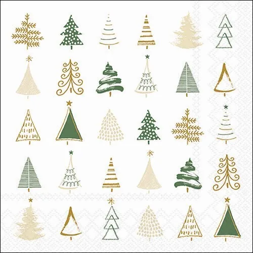 Servietten Christmas Tree Doodles green - Moderne Baumformen grün-gold 33x33 20