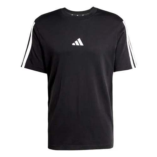 adidas Men's Essentials Three Stripes Single Jersey Tee, Black/White, XXS