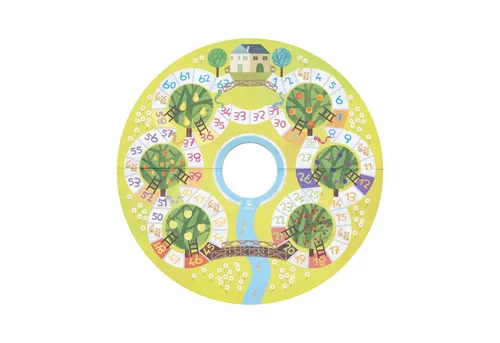 Stokke MuTable Spielscheibe - Früchte & Gemüse - Gesellschaftsspiel für Kinder von 3 bis 8 Jahren, doppelseitiges Brettspiel mit 140 Spielkarten und Würfel, fördert Ernährung und spielerisches Lernen.