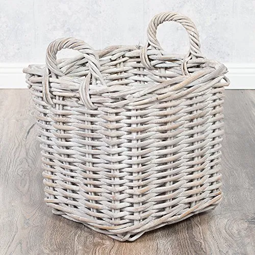 Rattankorb BAKUL eckig White 30x30cm mit Griffen Aufbewahrungskorb Wäschekorb