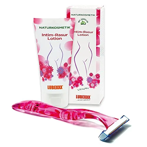 LUBEXXX Intim-Rasur Lotion - Beruhigende Lotion nach der Intim-Rasur, 50 ml. Mit Bio Jojoba Öl, Bio Hagebuttenkern Öl und Bio Sheabutter.