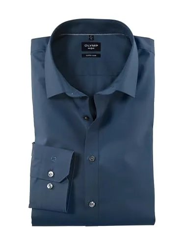 OLYMP Herren Businesshemd Langarm No.Six, Rauchblau - Herrenhemden mit super Slim Passform und Urban Kent Kragen, pflegeleicht und ideal für ein elegantes Auftreten im Büro.