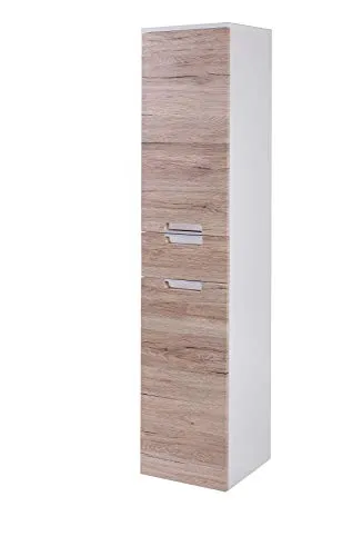 Schildmeyer Badschrank Mars 130511, stehend, 33 x 159 x 32cm - Bad-Hochschrank mit 4 Fächern, 1 Schublade und Soft-Close-Funktion. Feuchtigkeitsbeständig, ideal für Badzubehör und Kosmetik. Made in Germany.