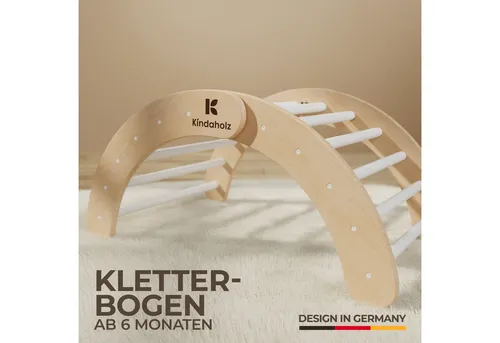 Kindaholz Montessori Klettergerüst Indoor mit 2in1 Rutsche - Verwandeln Sie Ihr Zuhause in einen Abenteuerspielplatz! Das stabile Klettergerüst aus FSC®-zertifiziertem Buchenholz fördert spielerisch die motorische Entwicklung und sorgt für sicheren Kletterspaß für Kinder ab 1 Jahr.