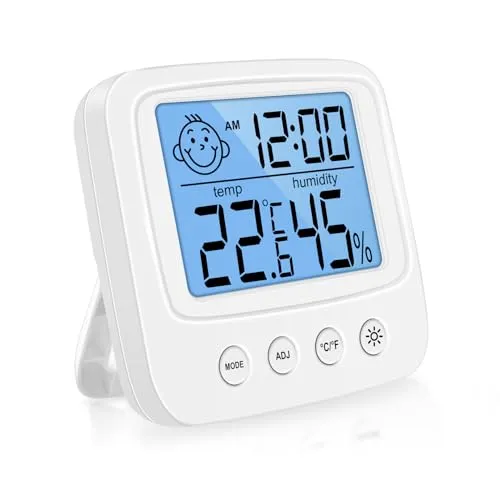 Vinabo Digitales Hygrometer Thermometer Innen, Weiß | Temperatur und Luftfeuchtigkeitsmesser, Mini Raumthermometer, Für Wohnzimmer, Gewächshaus, Innenraum