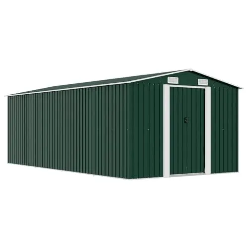 vidaXL Gerätehaus 257x489x181cm - Robuster Metall Geräteschuppen in Grün - Gerätehäuser – Ideal für die sichere Aufbewahrung von Werkzeugen und Gartenmöbeln, mit hervorragender Belüftung und langlebiger Stahlkonstruktion.