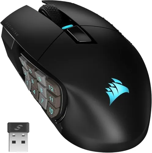 CORSAIR SCIMITAR ELITE WIRELESS Gaming Mouse - Mäuse mit 26.000 DPI, 16 programmierbaren Tasten und bis zu 150 Stunden Akkulaufzeit für ununterbrochenes Gaming, ideal für MMO-Enthusiasten.