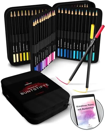 LIEBERGE Premium Buntstifte Set – 72 Farben im Profi-Nylon-Etui - Buntstifte für Erwachsene mit hochpigmentierten Farben für lebendige Kunstwerke. Bruchsichere Minen und weiche Farbabgabe sorgen für müheloses Malen.