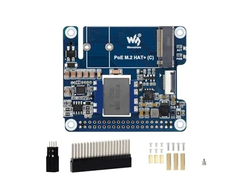 PCIe zu M.2 mit PoE Ethernet Netzteil HAT für Raspberry Pi 5, Unterstützt NVMe Protokoll M.2 Solid State Drive in 2230/2242 Größe, IEEE 802.3af/at PoE Netzwerk Standard, 5V 5A Stromausgang