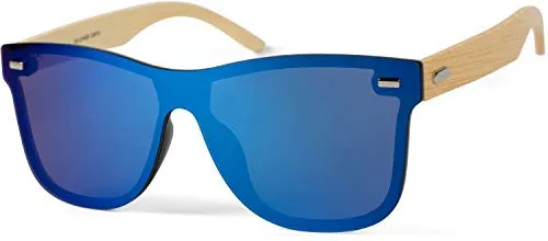 styleBREAKER Unisex Monoglas Nerd Sonnenbrille mit Bambus Bügeln - Sportbrillen mit UV Schutz 400, randlosem Design und leichten Kunststoffgläsern. Ideal für Retro-Liebhaber und Outdoor-Aktivitäten, inklusive Brillenputztuch und Etui.