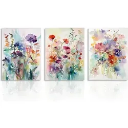 Dazzlewall Aquarell Blumen Leinwand Bilder Set 30x40 cm - Schilder - Bringen Sie mit diesem 3er Set lebendige Aquarell Blumenbilder in Ihr Zuhause, perfekt für jeden Raum und aus hochwertiger, langlebiger Leinwand gefertigt.